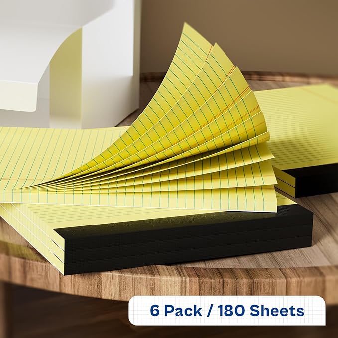 Legal Pads 8.5 x 11 College Ruled 6 Pack Yellow Note Pads 8.5 x 11 Notepads 30 Sheets Perforated Notepad Writing Pads 21lb Paper Legal Pad Ruled Paper Pad with Sturdy Back for School, Home, Office