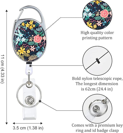 3 Pack Badge Reels Retractable，Double Sided Color Print Pattern Retractable Badge Holders，with Retractable Keychain, Badge Clip and Key Ring，Durable Nylon Retractable Rope