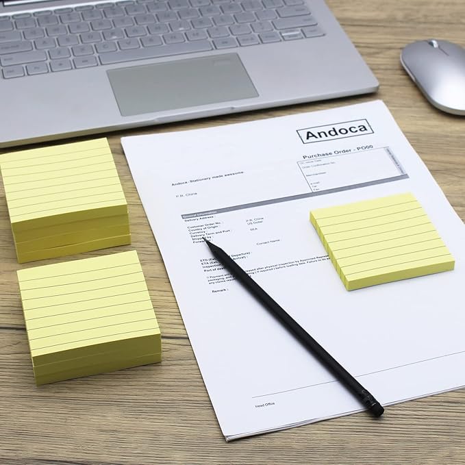 (8 Pad) Lined Sticky Notes,3x3 Inch, Self-Stick Notes, Easy to Post for School, Office, Notebook, Pastel Yellow Color Pads/Pack