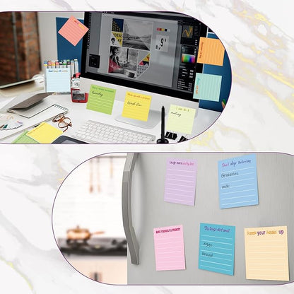 Yinder 24 Pcs Inspirational Sticky Notes with Lines Cute Motivational Sticky Notes Pad Employee Appreciation Gifts Bulk for Teacher Nurse Coworkers Office Supplies 3 x 3''(Light Color,Inspirational)