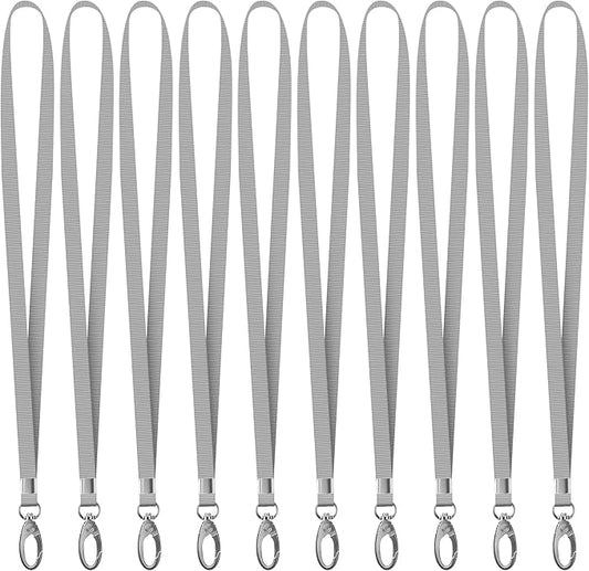 10 Pack Lanyards for ID Badges, Cruise Ship Cards, Keys, Keychain, Long-lasting Neck lanyard Strap with Clasp, Cruise Badge Key Lanyards for Men, Women, Teachers, Kids (Grey)