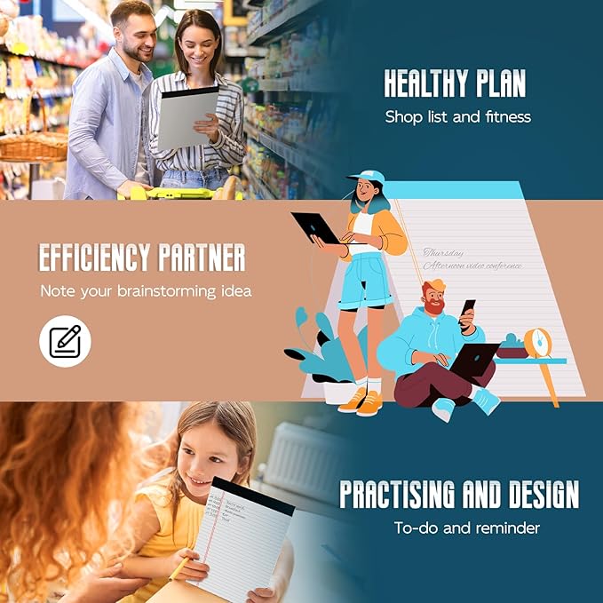 White Legal Note Pads 8.5''x 11'', 6 Pack Legal Paper Note Pads, Micro Perforated Wide Ruled Lined Writing Pads 30 Sheets/60 Pages for Home Office School Work Legal Notepads Double-Side Printed Per