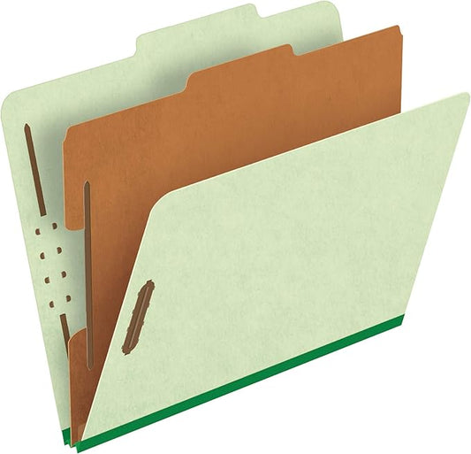 Pendaflex PFX1157G Four-Section Pressboard Folders, Letter, 2/5 Tab, Light Green (Box of 10)