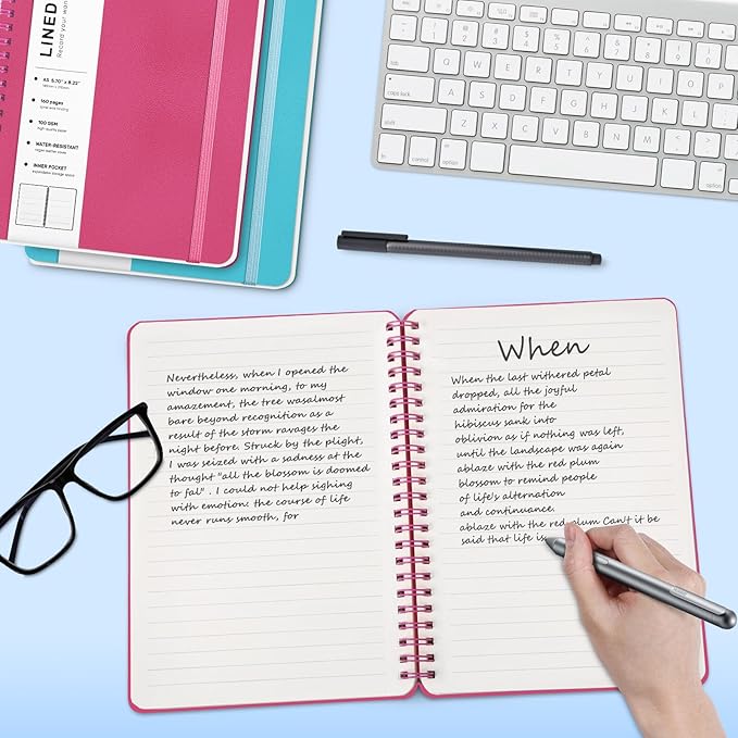 Raspberry Lined Spiral Journal Notebook with 160 Pages, 8×5.7in, A5 Spiral Notebook, Journaling Notebooks for Work, School, Women, Men, College Ruled Spiral Notebook, Hardcover Leather Journals