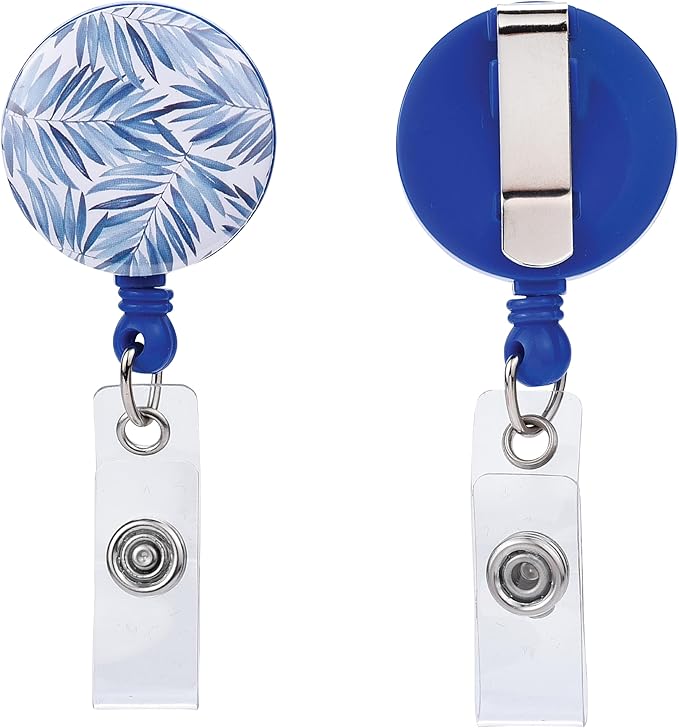 Will Well Badge Holders with Belt Clips for Securing onto Pockets and Purse Straps, with Retractable 27.5" UHMWPE Fiber Pull Cords, Strong Build with Fun Designs - 2-Pack, Leaf Print