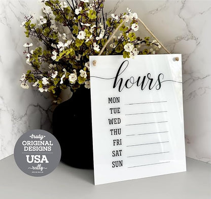 Reilly Originals Dry Erase Elegant Store Hours Sign with Rope ~ Marker NOT Included ~ 8x10 Inches