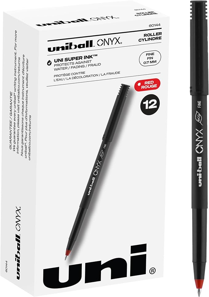 Uniball Onyx Rollerball Fine Point Gel Ink Pen Pack, Blue and Red, 0.7mm, 12 Count