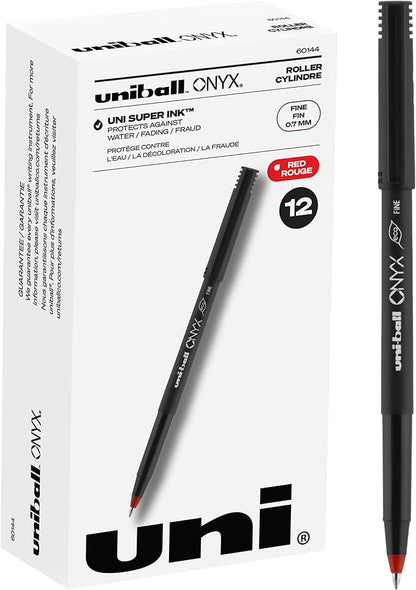Uniball Onyx Rollerball Fine Point Gel Ink Pen Pack, Blue and Red, 0.7mm, 12 Count