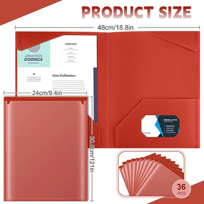 Henoyso 36 Pcs Plastic Folders with Clear Front Pockets Heavy Duty File Folders with 2 Pockets and Card Slot for Student Communication School Office Presentation Report (Red)