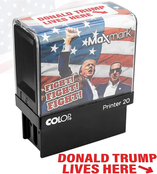 Donald Trump Lives Here Stamp - Self Inking Stamp for Trump 2024 Merchandise, Office Supplies, Election Party Decorations - Supports American Families!