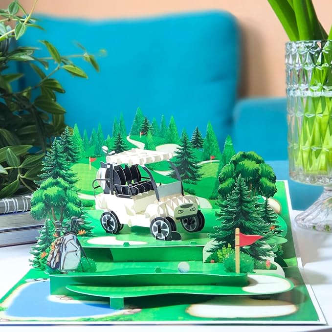 HEARTAGS- Golf Birthday Card For Men, 6x8 in Pop Up Birthday Cards For Husband, Dad, Him, Son, Brother, Happy Birthday Popup Cards From Wife With Envelope, Fathers Day Card