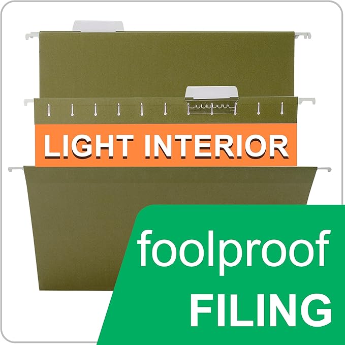 25 Packs Hanging File Folders,Dark Green Letter Size File Folder,Designed for Bulky Files,Filing Cabinet,1/5 Adjustable Tabs for Office,School,Home