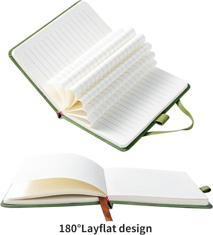 2Pack Pocket Notebook Small Notebook Journal Notebook 4 inches x 5.7 inches 200 Pages Leather Cover With Pen Holder Page Marker Ribbons(Green)