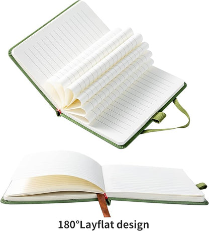 2Pack Pocket Notebook Small Notebook Journal Notebook 4 inches x 5.7 inches 200 Pages Leather Cover With Pen Holder Page Marker Ribbons(Green)