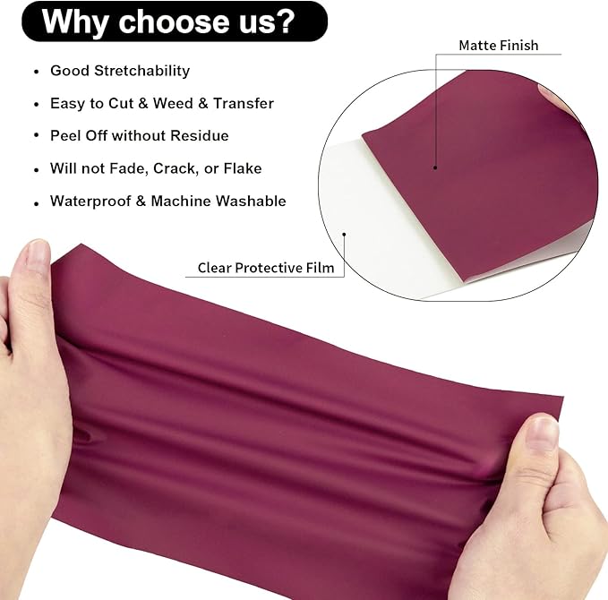 VINYL FROG Heat Transfer Vinyl Roll HTV Vinyl - 12"x12ft Maroon Iron on Vinyl for T-Shirts, Heat Press Vinyl for DIY Craft Designs (Maroon)