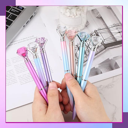 Sherr 100 Pack Big Crystal Diamond Pens Cute Ballpoint Pens Retractable Ballpoint Rhinestones Crystal Bling Gem Plated Black Gel Ink Office Supplies Gifts for Women(Fresh,Simple)