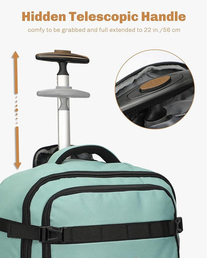 Hynes Eagle Rolling Backpack 42L Backpack with Wheels Airline Approved Carry on Luggage Laptop Travel Backpack for Women Men Mint Green