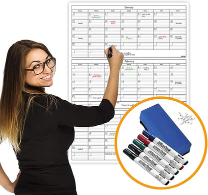 Dry Erase Laminated 3 Months Jumbo Calendar 36"x48"