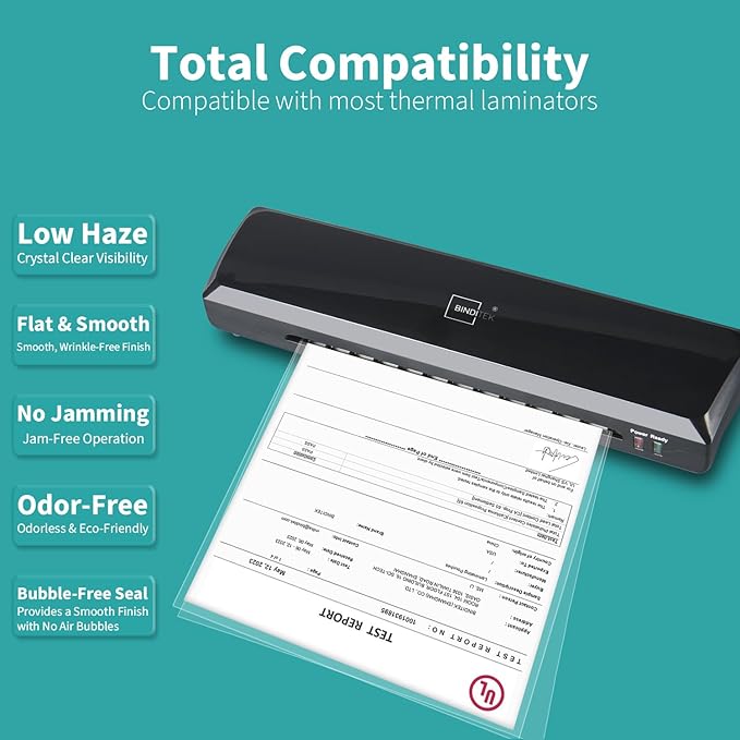 Binditek 100 Pack 3 Mil Thermal Laminating Pouches, 9x11.5 Inches Laminating Sheets, for Letter Size, Ultra Clear, Glossy, Hold 8.5x11 Inches, Heat Seal, Office School Supplies