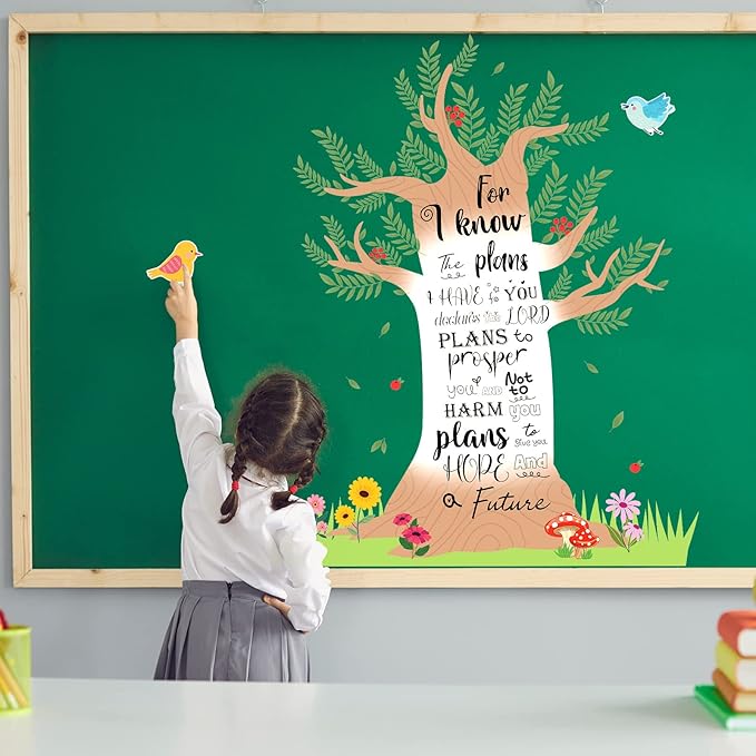 Classroom Tree Bulletin Board Set Bulletin Board Tree Cutouts, Classroom Tree Wall Decor for Elementary School Teacher Chalkboard Supplies (Bible Style)