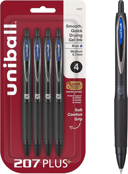 Uniball Signo 207+ Gel Pen 4 Pack, 0.7mm Medium Blue Pens, Gel Ink Pens | Office Supplies Sold by Uniball are Pens, Ballpoint Pen, Colored Pens, Gel Pens, Fine Point, Smooth Writing Pens