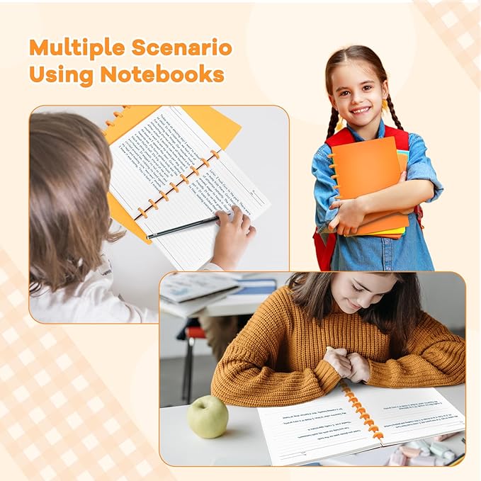 Discbound Notebook, 8-Disc Disbound Planner with Removable Pages, 180 Pages Spiral Notebook, Poly Cover Discbound Planner for Work, Travel, Note Taking(With Index Sticker),Orange,A4