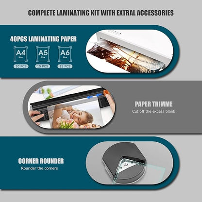 Laminator, 4 in 1 Laminator Machine with 40 Laminating Sheets, A4 Laminating Machine Hot & Cold with Paper Trimmer & Corner Rounder, 9-Inch Personal Thermal Laminator for Home School Office