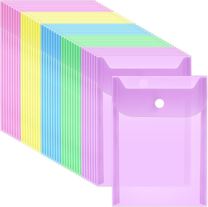 Vmiapxo 40 Pack Multi-Color Stamp and Die Storage Pockets, Reusable Rainbow Small Plastic Envelopes Waterproof Sticker Organizer Receipt Holder Photo Storage Folders (5" x 7")