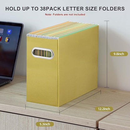 Oterri File Organizer, Small Storage Box, Cardboard File Folder Organizer, Collapsible File Box, Hanging File Organizer for Letter Size, Portable File Box with Handle, Only Box (Olive,2 Packs)