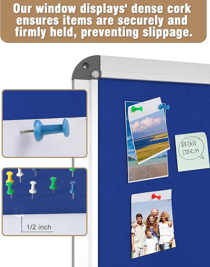 28"x26" Enclosed Bulletin Board, Lockable Weather-Resistant Aluminum Cork Noticeboard for School & Office, Silver Frame w/Blue Flet