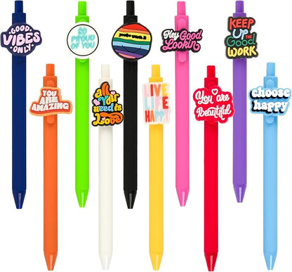 10Pcs Inspirational Ballpoint Pens with Postive Sayings and Cute Pattern Motivational Quotes Emotional Support for Adults Bulk for Coworkers Team Staff Funny Office Stationary (Motivational 2)