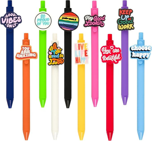10Pcs Inspirational Ballpoint Pens with Postive Sayings and Cute Pattern Motivational Quotes Emotional Support for Adults Bulk for Coworkers Team Staff Funny Office Stationary (Motivational 2)