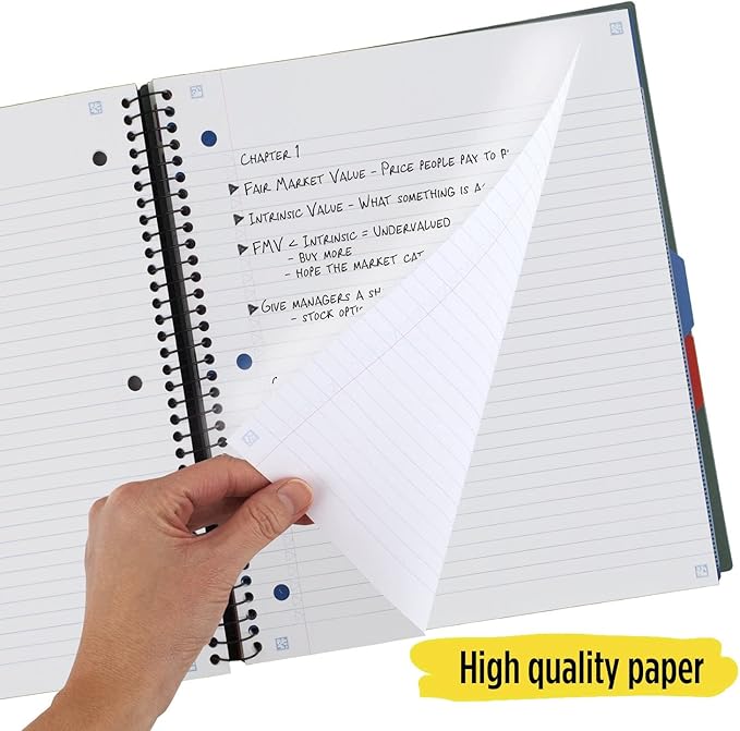 Five Star Advance Spiral Notebook + Study App, 3 Subject, College Ruled Paper, 11" x 8-1/2", 150 Sheets, With Spiral Guard and Movable Dividers, Seaglass Green, 1 Count (73136)