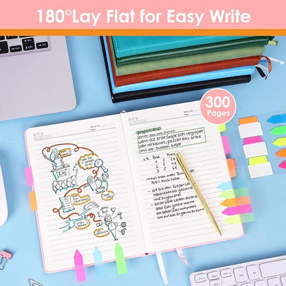 Pink Lined Journal Notebook for Women Men A5 Hardcover Leather Journals College Ruled Notebooks 300 Pages 5.7 x 8.3 Inches