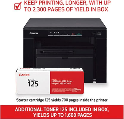 Canon imageCLASS MF3010 VP - Wired Monochrome Multifunction Laser Printer with Scanner, Copier, USB Cable Included, Up To 2,300 Page Toner Yield in Box, 19 PPM, Black