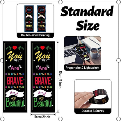 LiYiQ 100 Pcs Motivational Encouraging Inspirational Bookmarks 6×2-inch Double-Sided Bookmarks for Book Lovers Cute Bookmarks for Reading Bookmarks for Students School Supplies