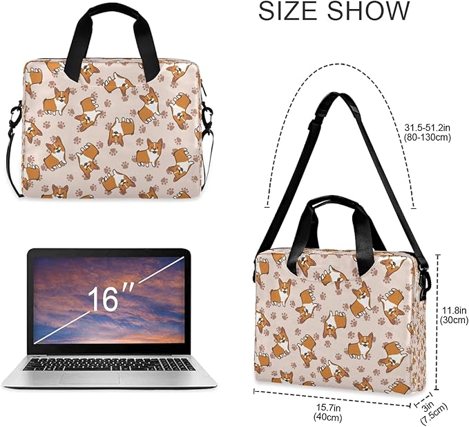 Cartoon Corgi Puppy Dog Laptop Messenger Bag Case Sleeve Briefcase for Men Women