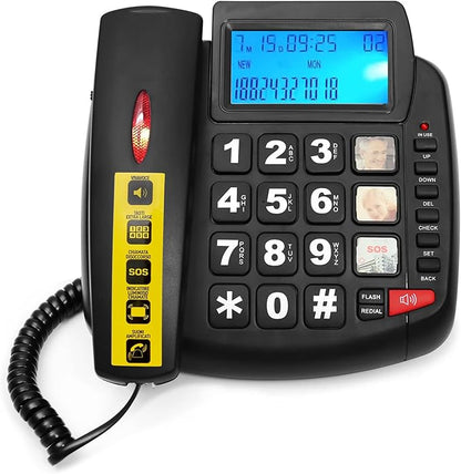 New Multifunctional Desktop Phone for The Elderly, with Photo Storage, Quick Dialing, Large Display Screen, Large Buttons, Adjustable Ringtone, Large Indicator Light,Hands Free Function