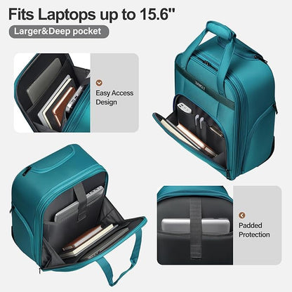 Personal Item 16-Inch Underseat Carry on Luggage With Wheels Lightweight Wheeled Underseater under seat bags for airplanes Upright 2 Wheel Teal Green