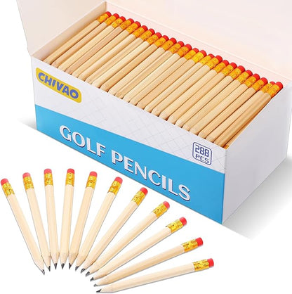 Chivao 288 Pieces Golf Mini Pencils Bulk with Eraser #2 HB Golf Short Pre Sharpened Pencils for Party Favors Office Supplies 4 Inch(Wood Color)