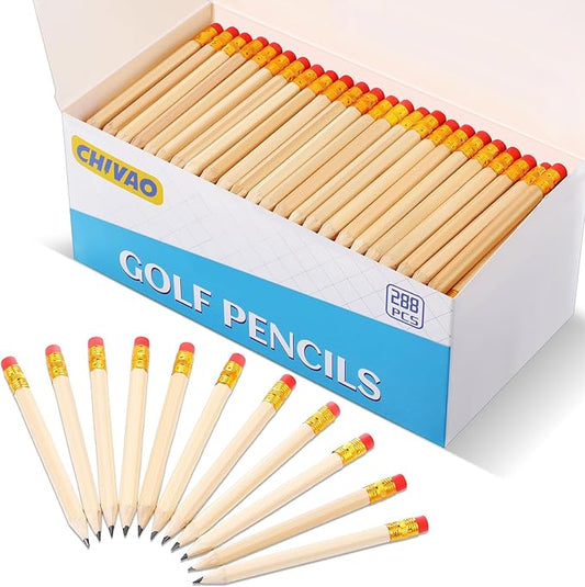 Chivao 288 Pieces Golf Mini Pencils Bulk with Eraser #2 HB Golf Short Pre Sharpened Pencils for Party Favors Office Supplies 4 Inch(Wood Color)
