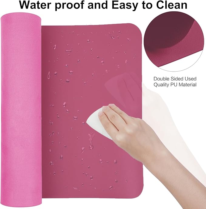 Boutilon Leather Desk Pad 30" x14",Non-Slip Mouse Pad,Office Desk Mat,Waterprooft PU Leather Desk Blotter,Desk Pad Protector,Desk Writing Pad for Home Office Decor (M-Rose Pink)