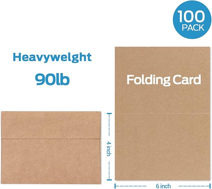Blank Cards and Envelopes 100 Pack, Ohuhu 4 x 6 Heavyweight Kraft Paper Folded Cardstock and A4 Envelopes for DIY Greeting Cards, Wedding, Birthday, Invitations, Thank You Cards & All Occasions