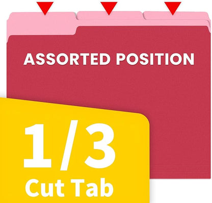 SUNEE File Folders Letter Size Red, 100 Pack Manilla Folders 8.5 x 11 1/3-Cut Tabs, Colored File Folders Office Home School for Documents Files Paper