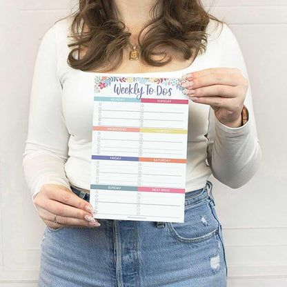 bloom daily planners Undated Weekly Tear-Off To Do List Planning Pad with Magnets - Hanging Notepad Organizer for Fridge - 6” x 9” - Floral Dots