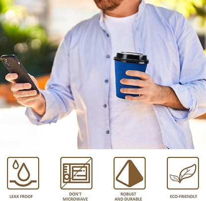 100 Pack Coffee Cups with Lids 12oz, Disposable Insulated Ripple Wall To Go Paper Coffee Cups for Hot/Cold Drinks Office Home Shop Event (Navy)