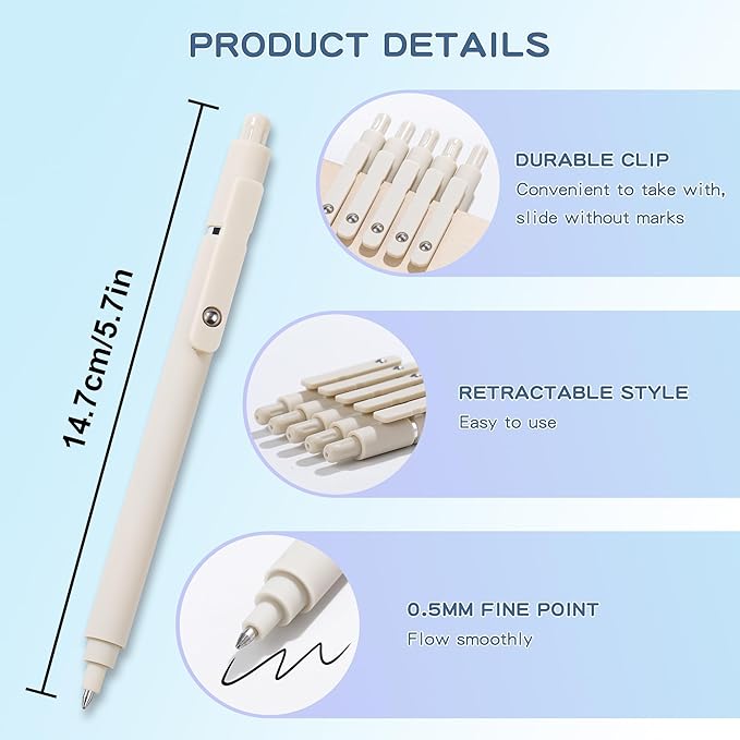 RIANCY Aesthetic Pens Beige Pens 5Pcs 0.5mm Quick Dry Black Ink Gel Pens Fine Point Smooth Writing Cute Pen Japanese Stationary Home Work Essentials Nurse School Gifts office supplies
