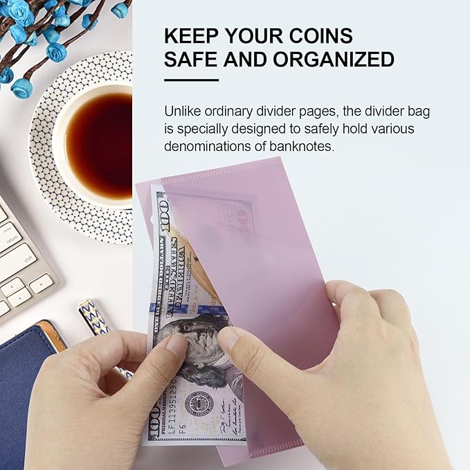 A6 Binder Pockets with No Zipper, Koqye Blue 10 Pcs Plastic Zipless Budget Envelopes, Two Pockets Frosted Cash Envelopes Money Bag for Budgeting, Cash Stuffing (Purple-2set)