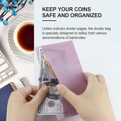 A6 Binder Pockets with No Zipper, Koqye Blue 10 Pcs Plastic Zipless Budget Envelopes, Two Pockets Frosted Cash Envelopes Money Bag for Budgeting, Cash Stuffing (Purple-2set)