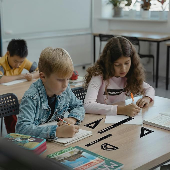 5 Pcs Metal Geometry Set, Math Drafting Ruler Kit- Aluminum Triangle Rulers, Protractor, 8 Inch and 6 Inch Drawing Ruler, Measuring Tool for School and Office (Metric and Imperial, Black)